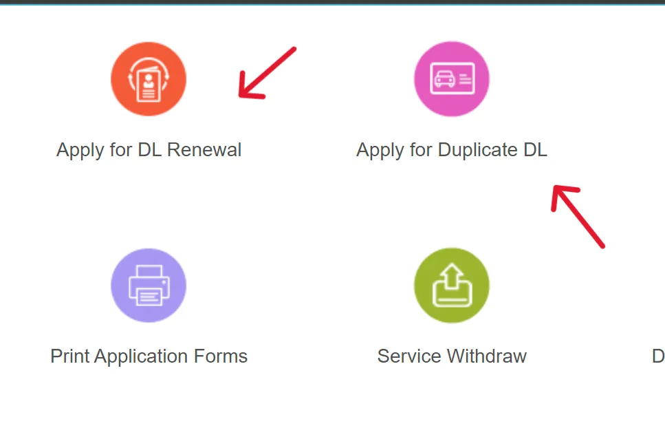 DL Renewal Option on Parivahan Portal